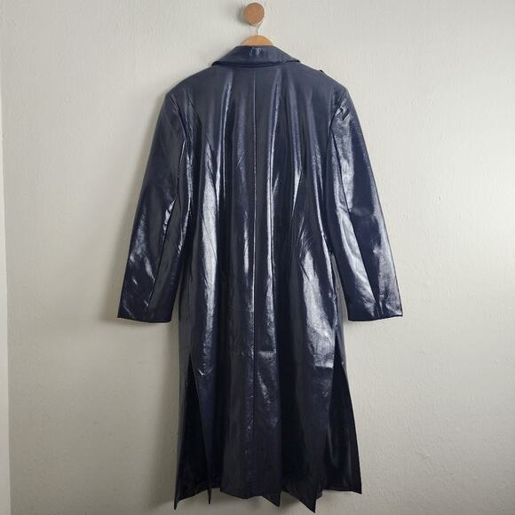 NWT Eloquii Faux Leather Longline Trenchcoat Black Double Breasted 14/16 - Picture 10 of 11